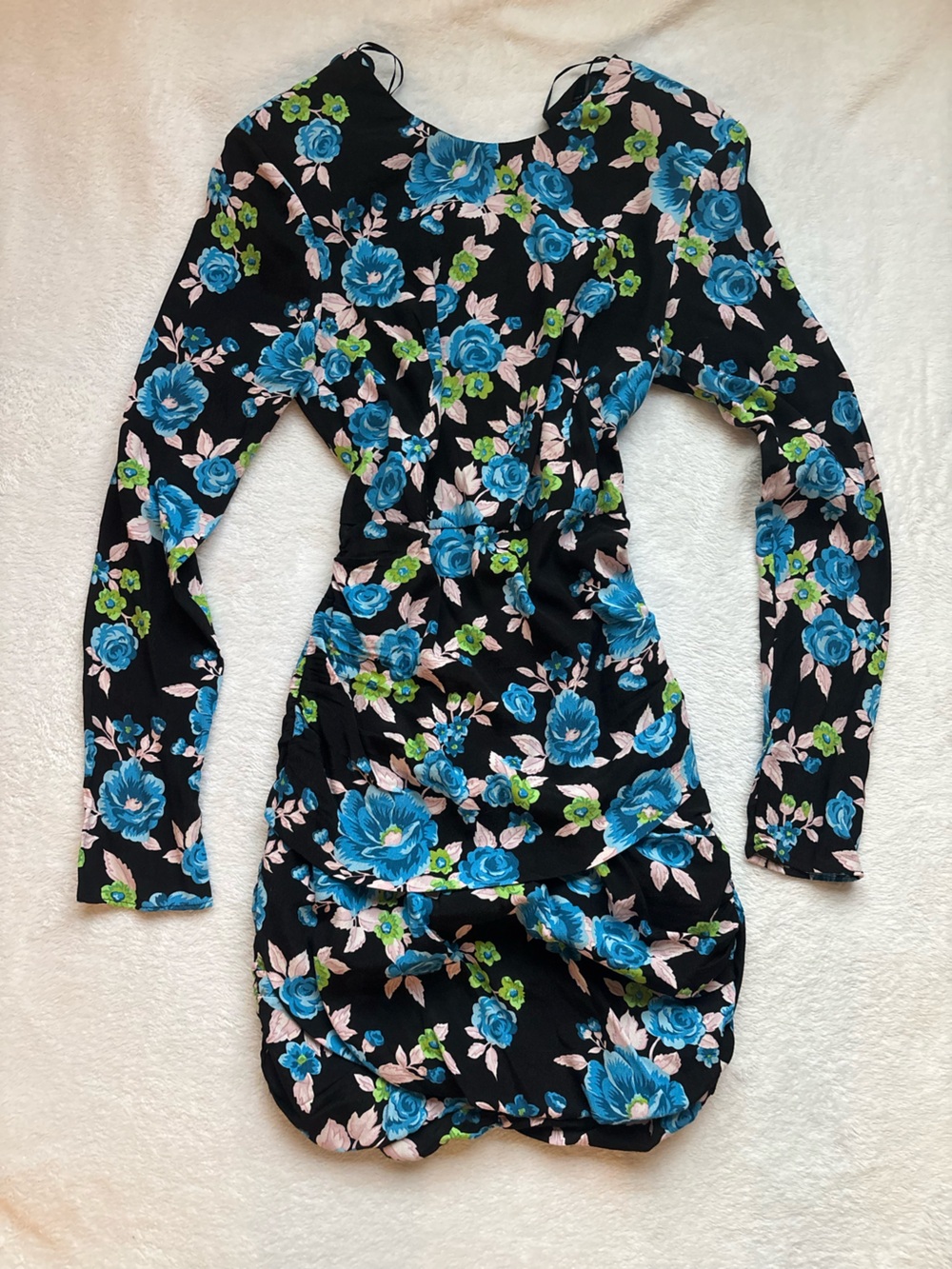 Zara Black Backless Dress with Blue Floral Print